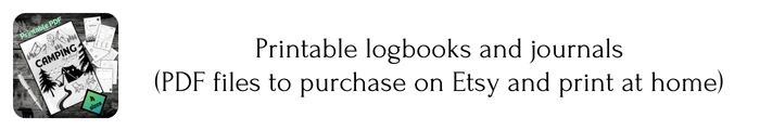 logbooks and journals (PDF files to purchase on Etsy and print at home)