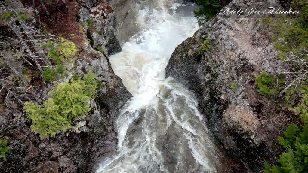 At the top of Drysdale Falls drone photo