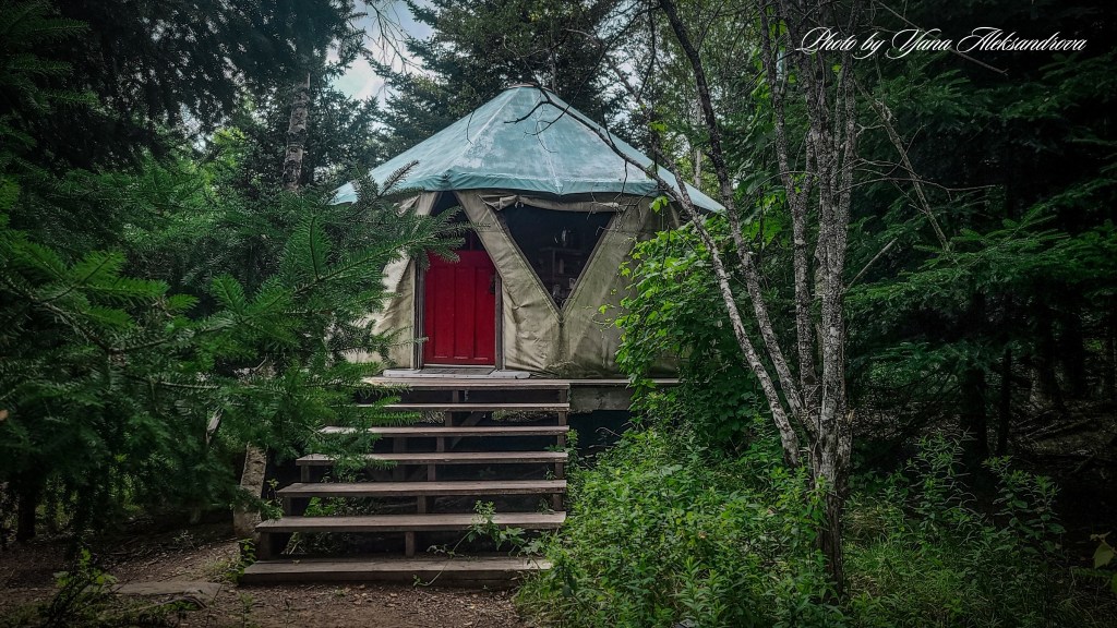 Getaway in Nova Scotia, yurt glamping experience photo yurt in the woods