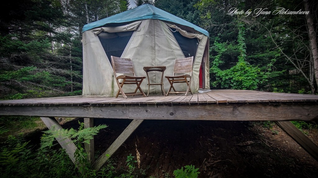 Getaway in Nova Scotia, yurt glamping experience photo yurt in the woods