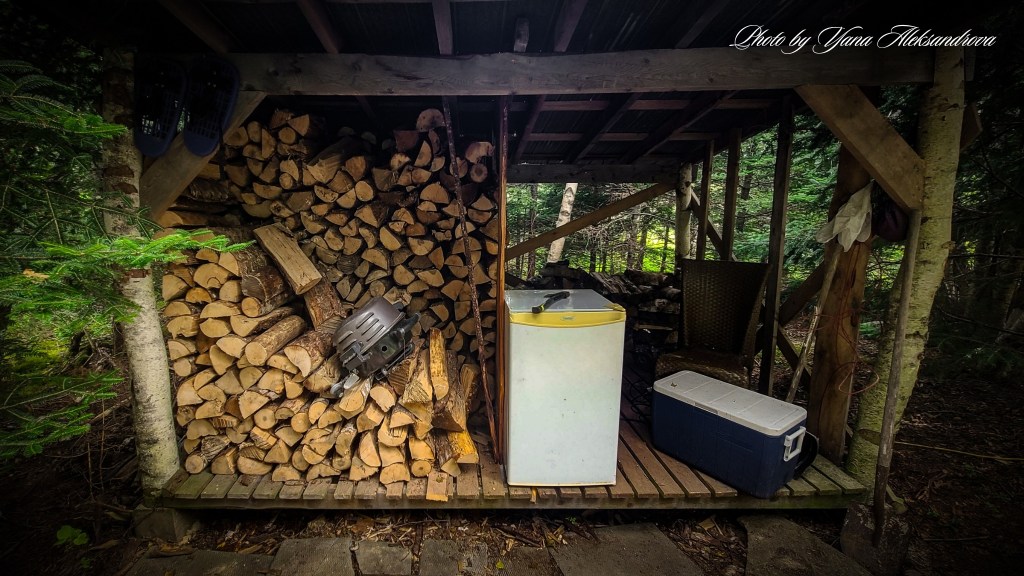 Getaway in Nova Scotia, yurt glamping experience photo wood logs