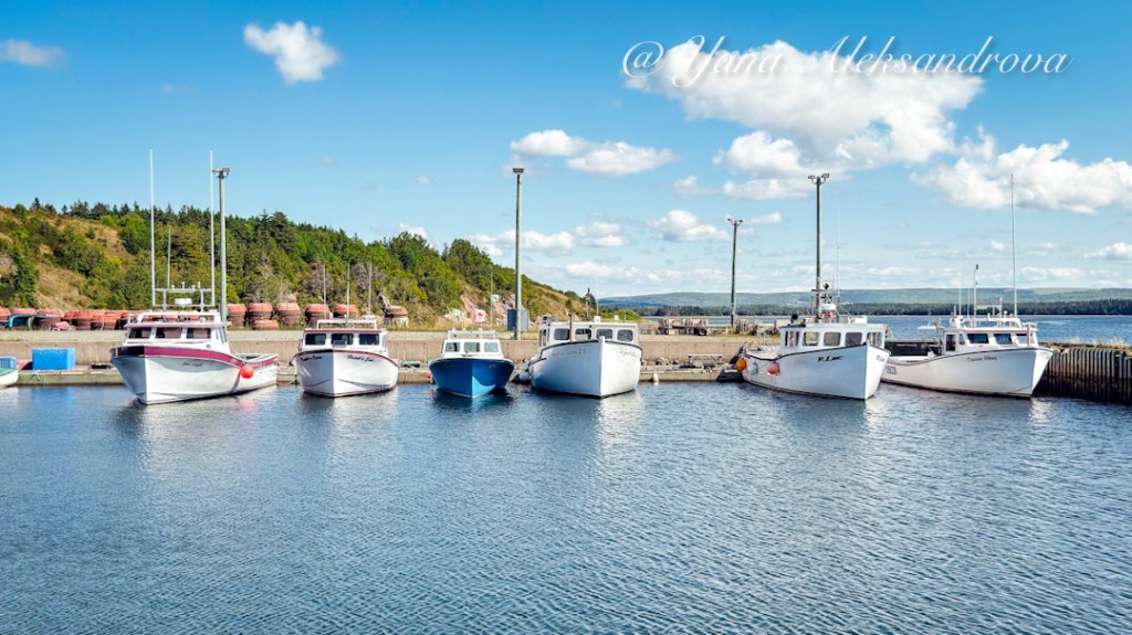 Mabou Harbour Lighthouse and marina, Cape Breton, Nova Scotia, Canada. Photo